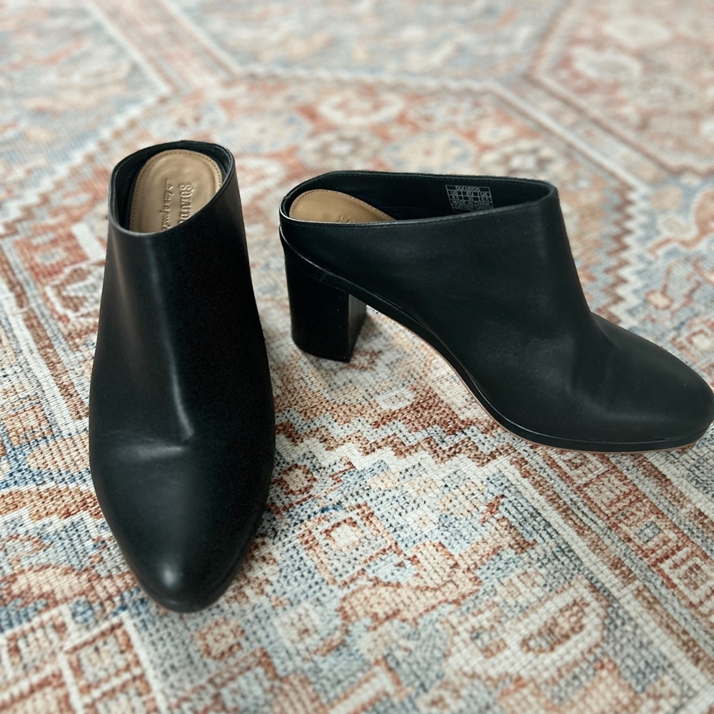Soludos Black Leather Heel Mules
